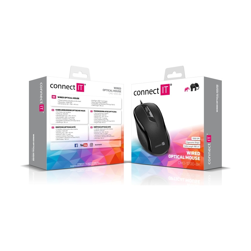CONNECT IT CMO-1200-BK - Souris filaire 1000 DPI noir