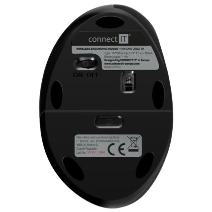 CONNECT IT CMO-2600-BK - Souris sans fil ergonomique 800/1200/1600 DPI, 1 pile AA, noire