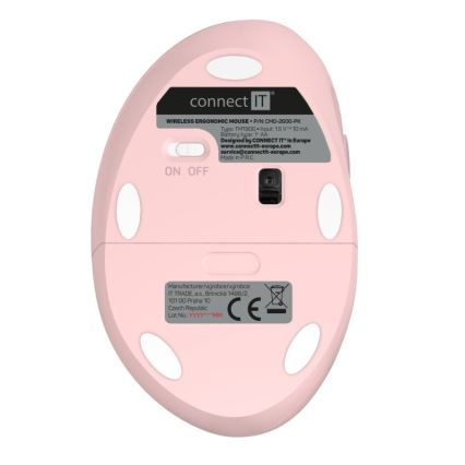 CONNECT IT CMO-2600-PK - Souris sans fil ergonomique 800/1200/1600 DPI, 1 pile AA, rose