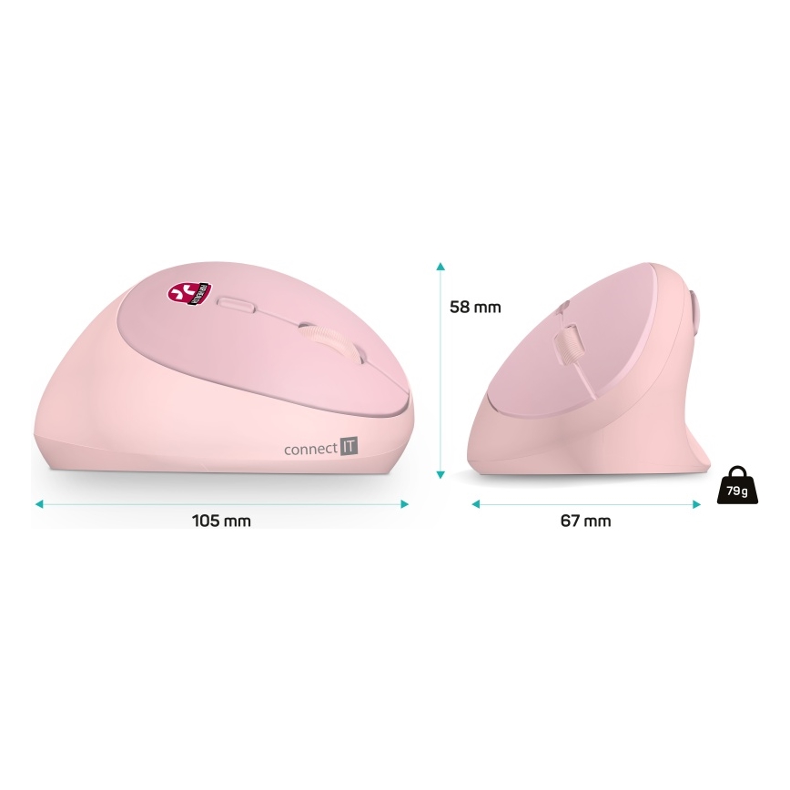 CONNECT IT CMO-2600-PK - Souris sans fil ergonomique 800/1200/1600 DPI, 1 pile AA, rose