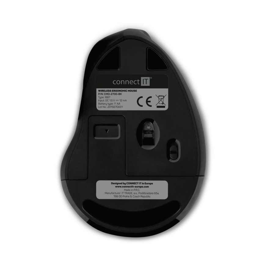 CONNECT IT CMO-2700-BK - Souris sans fil ergonomique 800/1200/1600 DPI 1xAA noir