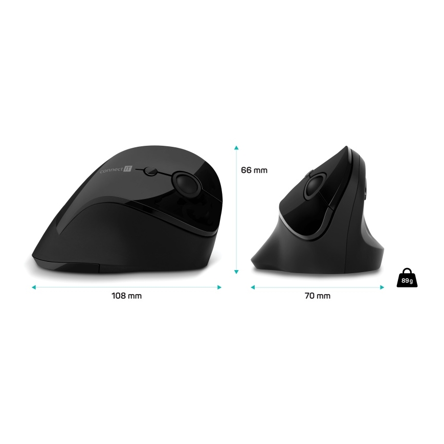 CONNECT IT CMO-2700-BK - Souris sans fil ergonomique 800/1200/1600 DPI 1xAA noir