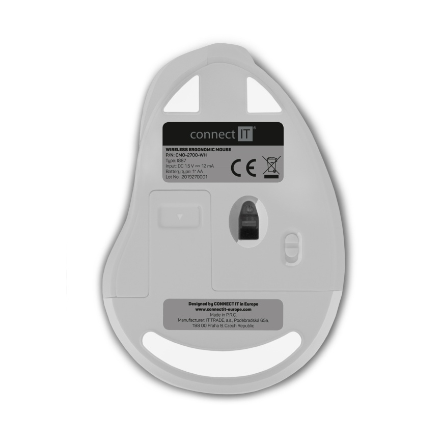 CONNECT IT CMO-2700-WH - Souris sans fil ergonomique 800/1200/1600 DPI 1xAA blanc