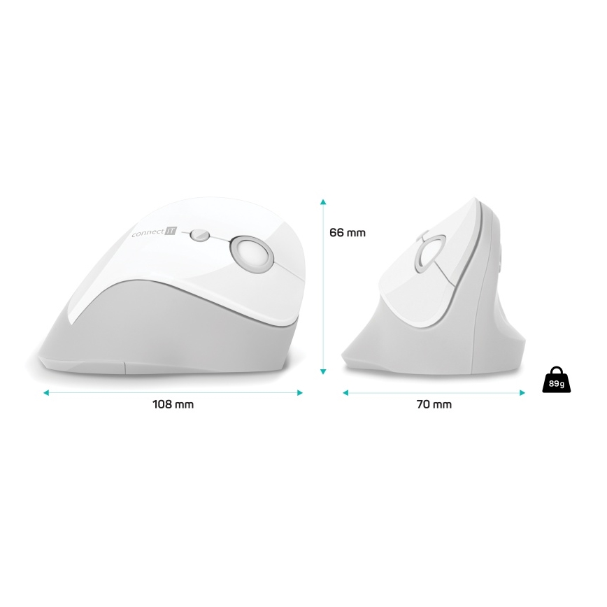 CONNECT IT CMO-2700-WH - Souris sans fil ergonomique 800/1200/1600 DPI 1xAA blanc