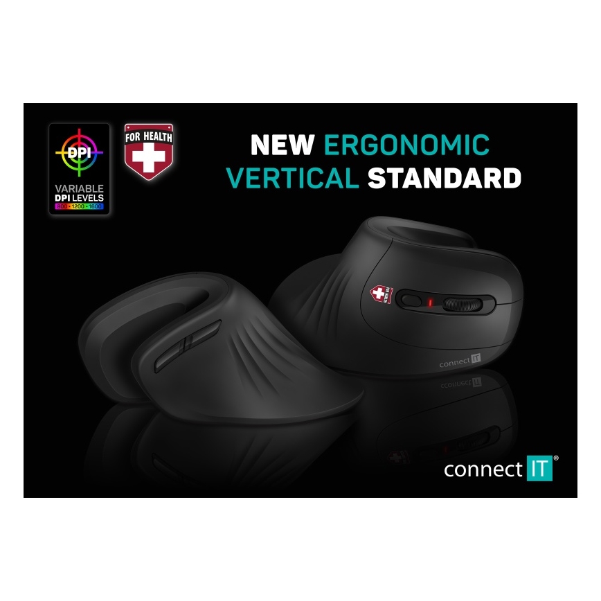 CONNECT IT CMO-2900-BK - Souris sans fil ergonomique 800/1200/1600 DPI 1xAA noir