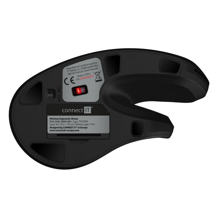 CONNECT IT CMO-2900-BK - Souris sans fil ergonomique 800/1200/1600 DPI 1xAA noir