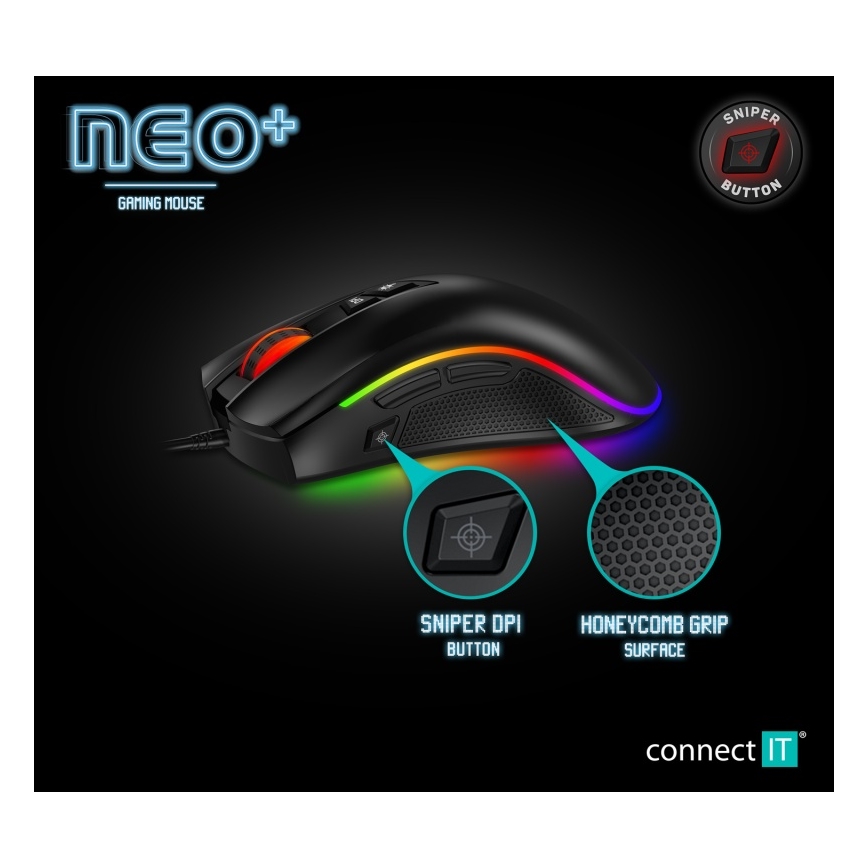CONNECT IT CMO-3591-BK - Souris de jeu filaire LED RGB 500-7200 DPI noir