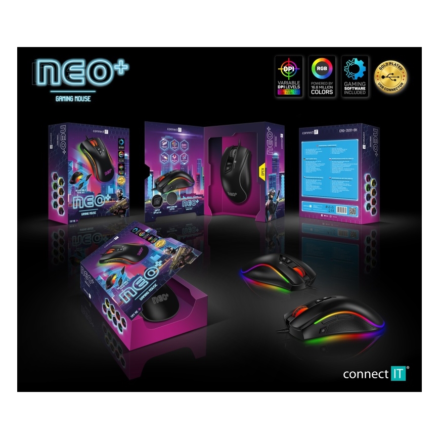 CONNECT IT CMO-3591-BK - Souris de jeu filaire LED RGB 500-7200 DPI noir