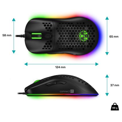 CONNECT IT CMO-5511-BK - Souris de jeu filaire LED RGB 200-12800 DPI noir