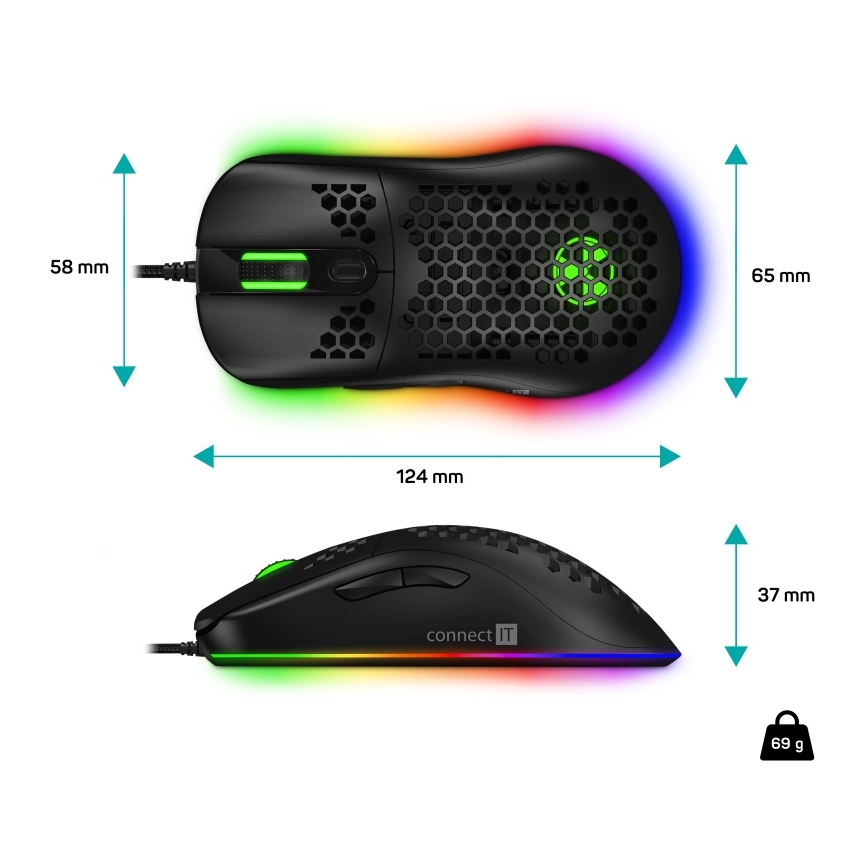 CONNECT IT CMO-5511-BK - Souris de jeu filaire LED RGB 200-12800 DPI noir
