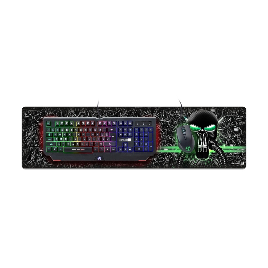 CONNECT IT CMP-1110-LG - Tapis de clavier et souris 88,6x24,5 cm noir/vert
