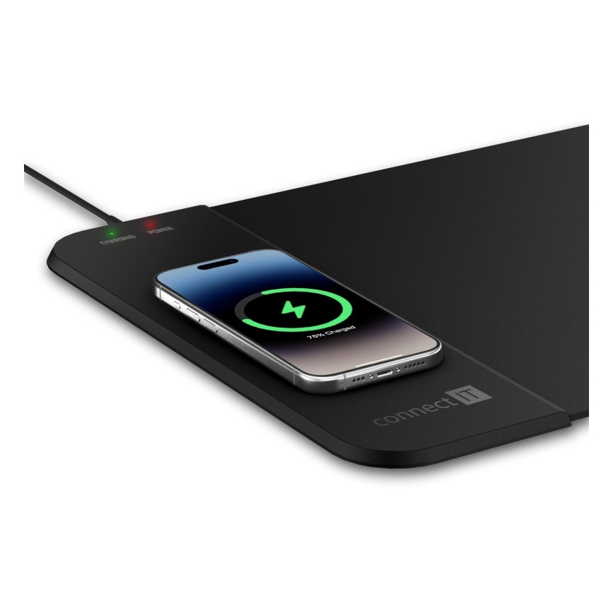 CONNECT IT CMP-2500-LG - Tapis de clavier et souris avec Qi charge sans fil 80x30 cm noir