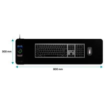 CONNECT IT CMP-2500-LG - Tapis de clavier et souris avec Qi charge sans fil 80x30 cm noir