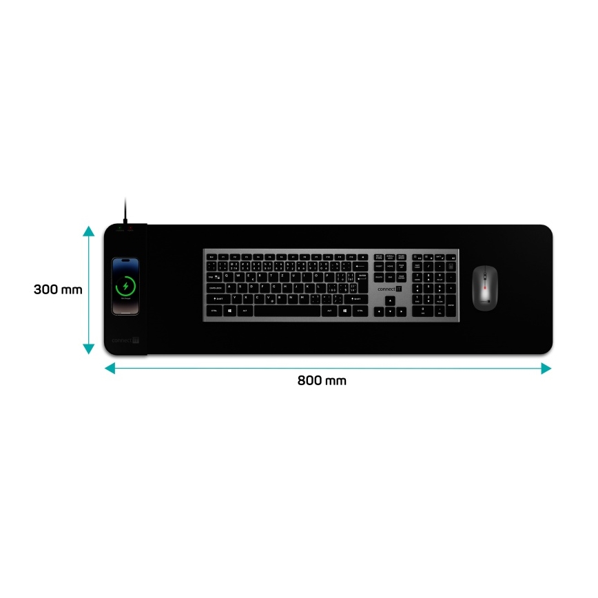 CONNECT IT CMP-2500-LG - Tapis de clavier et souris avec Qi charge sans fil 80x30 cm noir