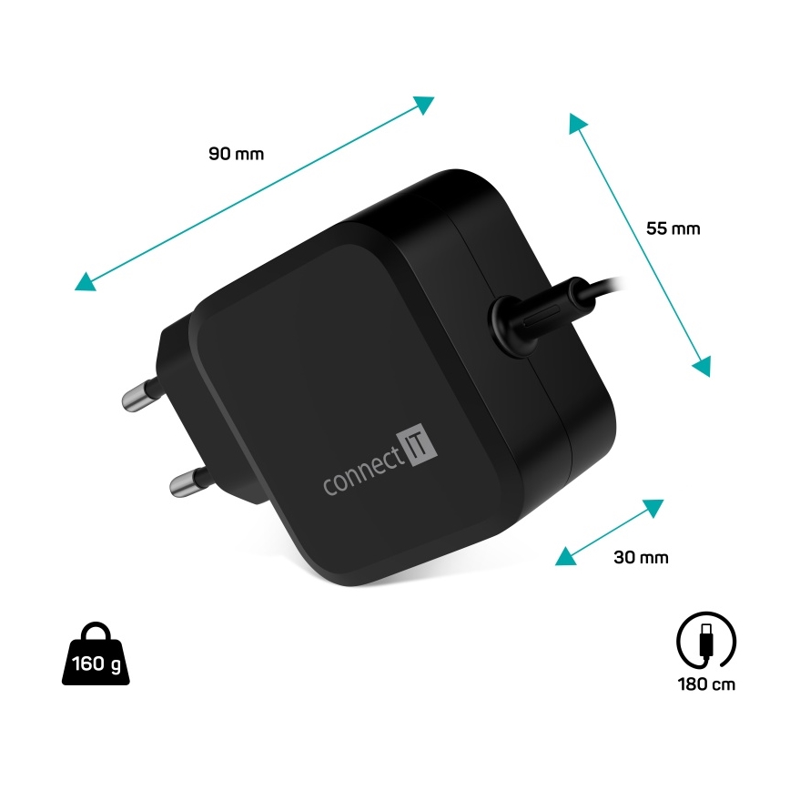 CONNECT IT CNP-1660-BK - Adaptateur secteur universel USB-C 67W pour ordinateurs portables
