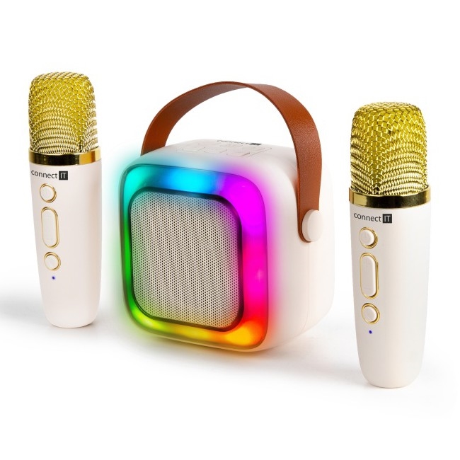CONNECT IT CSP-1010-BG - Enceinte LED RGB avec microphones sans fil 2Mic 5W/1200 mAh + 2x 400 mAh crème/doré