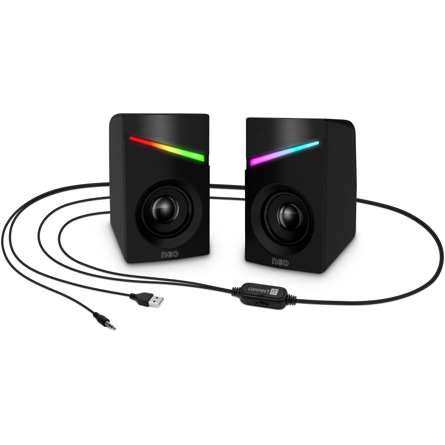 CONNECT IT CSP-1100-BK - LOT 2x Enceinte gaming LED RGB 6W/5V noir