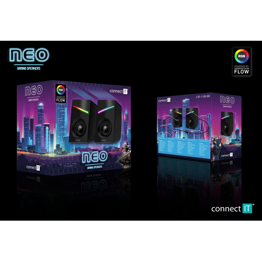 CONNECT IT CSP-1100-BK - LOT 2x Enceinte gaming LED RGB 6W/5V noir