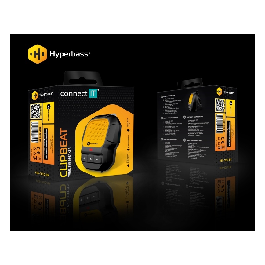 CONNECT IT HSP-1010-BK - Enceinte sans fil avec microphone ClipBEAT 2W/5V 560 mAh IPX7 noir/jaune