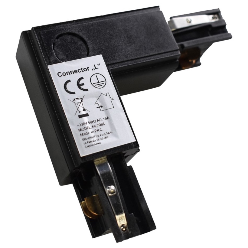 Connecteur pour lumières dans un système de rail 3 phases TRACK noir type L