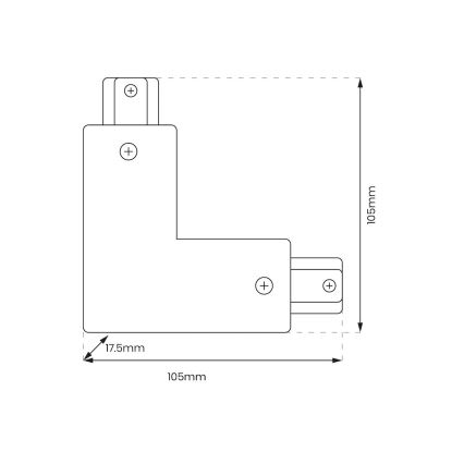 Connecteur pour luminaires dans le système de rail monophase type L + alimentation électrique blanc