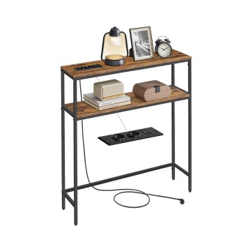 Console avec prises électriques intégrées et ports USB LUVOR 80x20 cm marron/noir