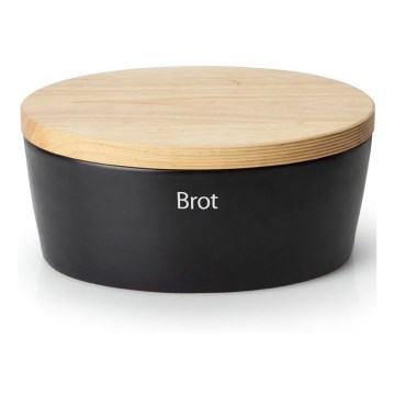 Continenta C3730 - Boîte à pain avec couvercle 30x23 cm noir/bois d'hévéa