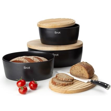 Continenta C3730 - Boîte à pain avec couvercle 30x23 cm noir/bois d'hévéa