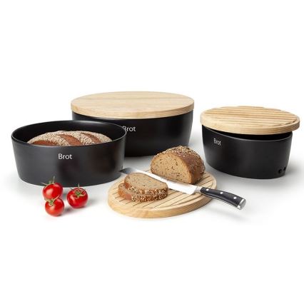 Continenta C3730 - Boîte à pain avec couvercle 30x23 cm noir/bois d'hévéa