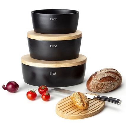Continenta C3730 - Boîte à pain avec couvercle 30x23 cm noir/bois d'hévéa