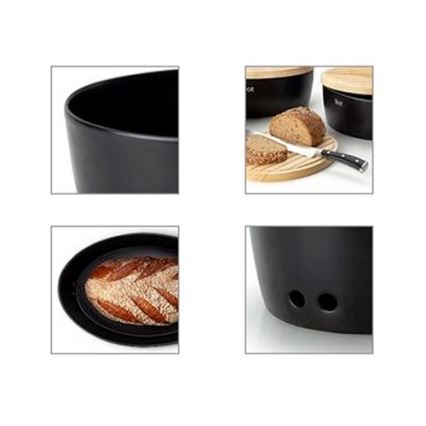 Continenta C3730 - Boîte à pain avec couvercle 30x23 cm noir/bois d'hévéa