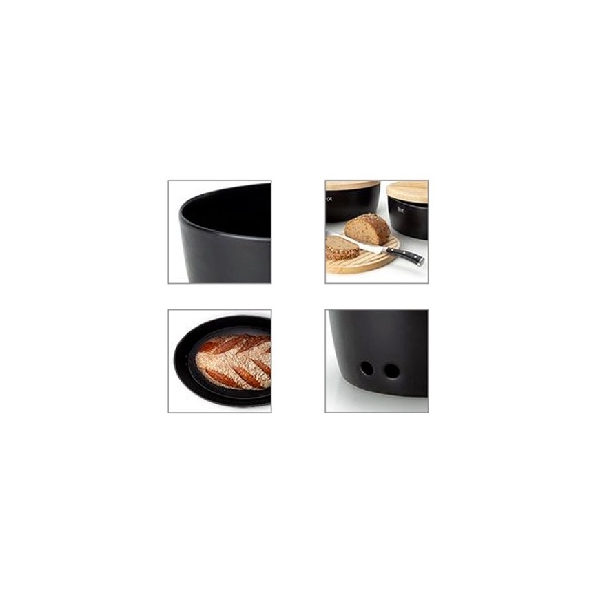 Continenta C3730 - Boîte à pain avec couvercle 30x23 cm noir/bois d'hévéa