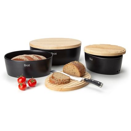 Continenta C3731 - Boîte à pain avec couvercle 27x20 cm noir/bois d'hévéa