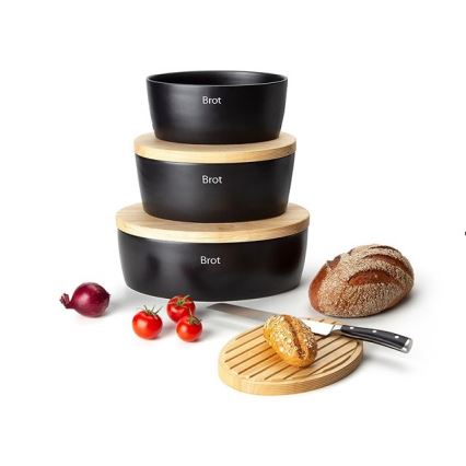 Continenta C3731 - Boîte à pain avec couvercle 27x20 cm noir/bois d'hévéa