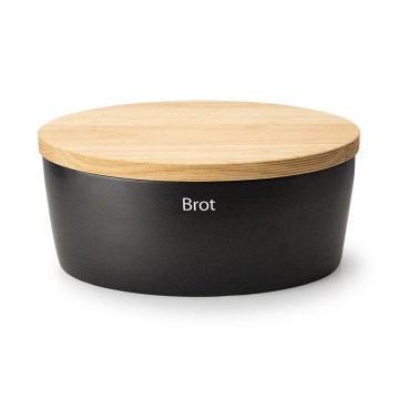 Continenta C3736 - Boîte à pain avec couvercle 36x23 cm noir/bois d'hévéa