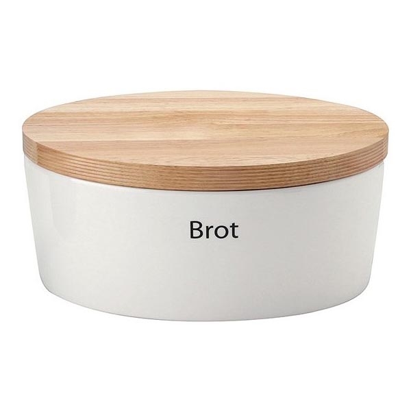 Continenta C3930 - Boîte à pain avec couvercle 30x23 cm blanc/bois d'hévéa