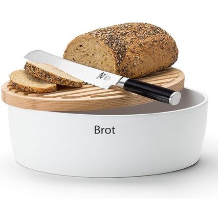 Continenta C3930 - Boîte à pain avec couvercle 30x23 cm blanc/bois d'hévéa