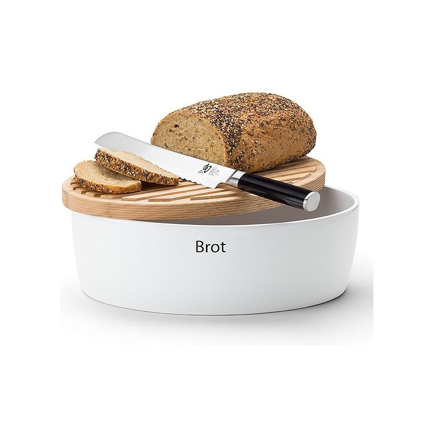 Continenta C3930 - Boîte à pain avec couvercle 30x23 cm blanc/bois d'hévéa