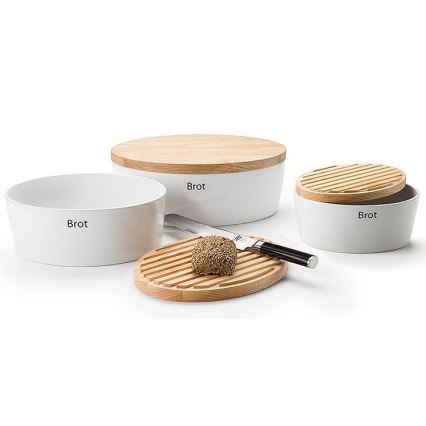 Continenta C3930 - Boîte à pain avec couvercle 30x23 cm blanc/bois d'hévéa
