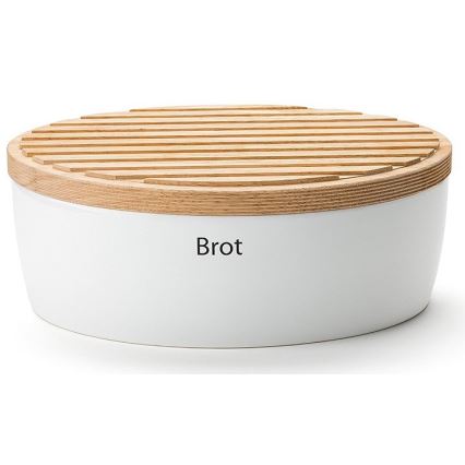 Continenta C3930 - Boîte à pain avec couvercle 30x23 cm blanc/bois d'hévéa