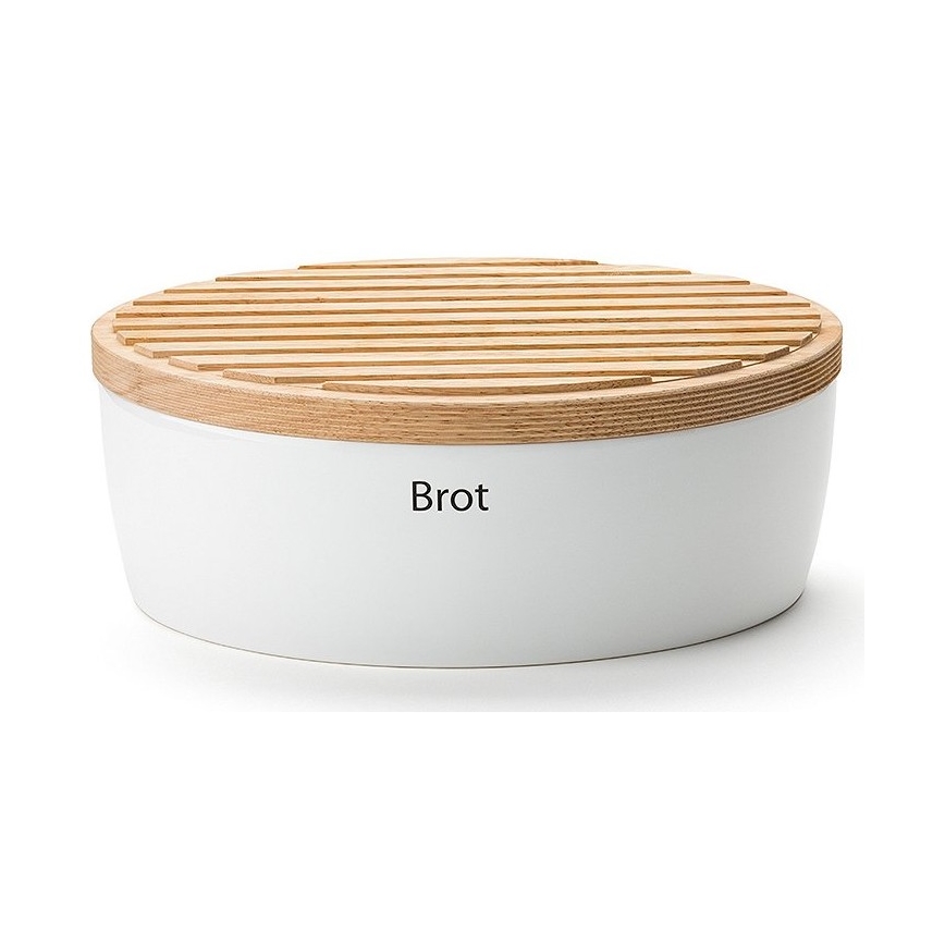 Continenta C3930 - Boîte à pain avec couvercle 30x23 cm blanc/bois d'hévéa