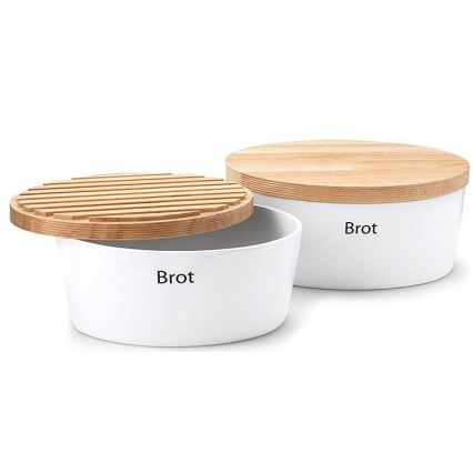 Continenta C3930 - Boîte à pain avec couvercle 30x23 cm blanc/bois d'hévéa