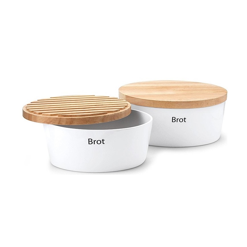 Continenta C3930 - Boîte à pain avec couvercle 30x23 cm blanc/bois d'hévéa