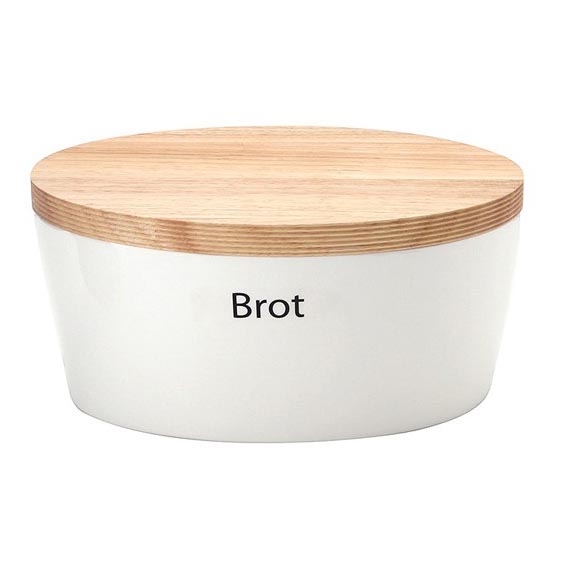 Continenta C3931 - Boîte à pain avec couvercle 27 x 20 cm blanc/bois d'hévéa