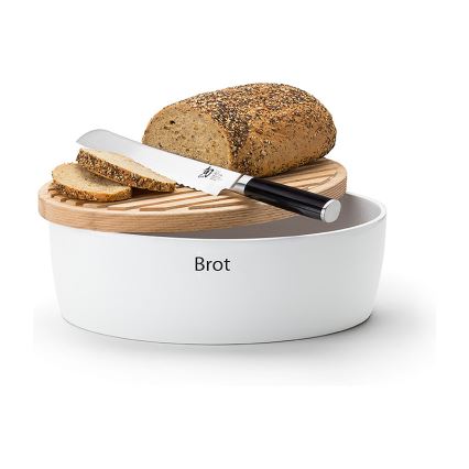 Continenta C3931 - Boîte à pain avec couvercle 27 x 20 cm blanc/bois d'hévéa