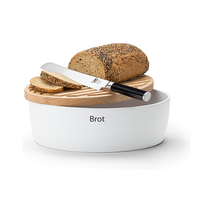 Continenta C3931 - Boîte à pain avec couvercle 27 x 20 cm blanc/bois d'hévéa