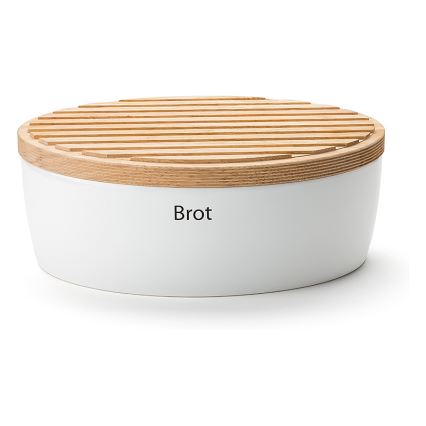 Continenta C3931 - Boîte à pain avec couvercle 27 x 20 cm blanc/bois d'hévéa