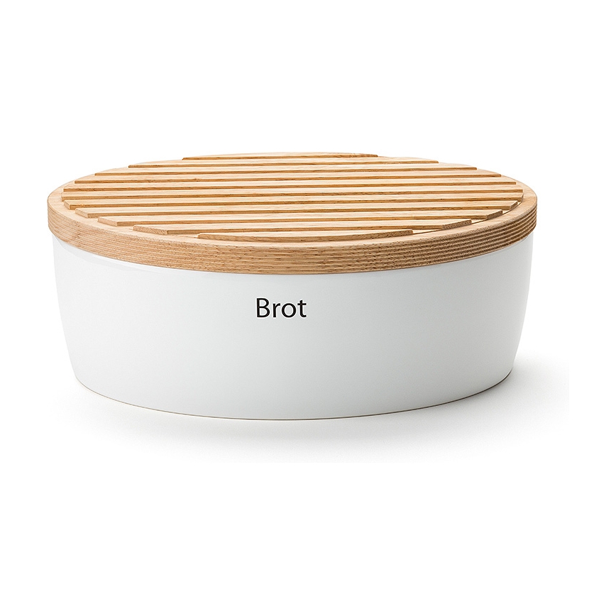 Continenta C3931 - Boîte à pain avec couvercle 27 x 20 cm blanc/bois d'hévéa