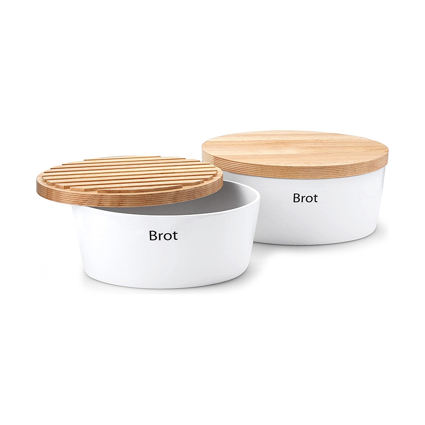 Continenta C3931 - Boîte à pain avec couvercle 27 x 20 cm blanc/bois d'hévéa
