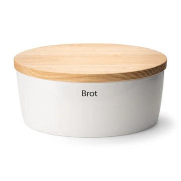 Continenta C3936 - Boîte à pain avec couvercle 36 x 23 cm blanche/bois d'hévéa